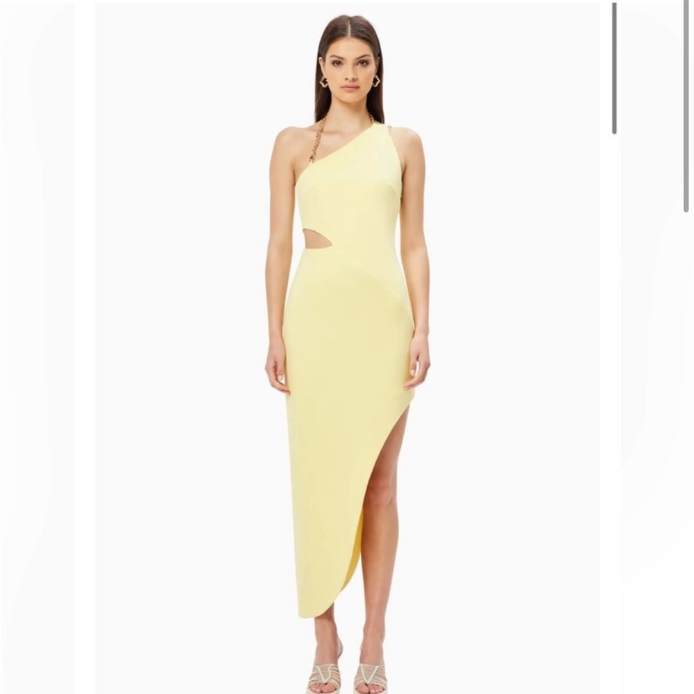 elliatt obeah yellow one shoulder cut out asymmetric maxi dress size medium NEW